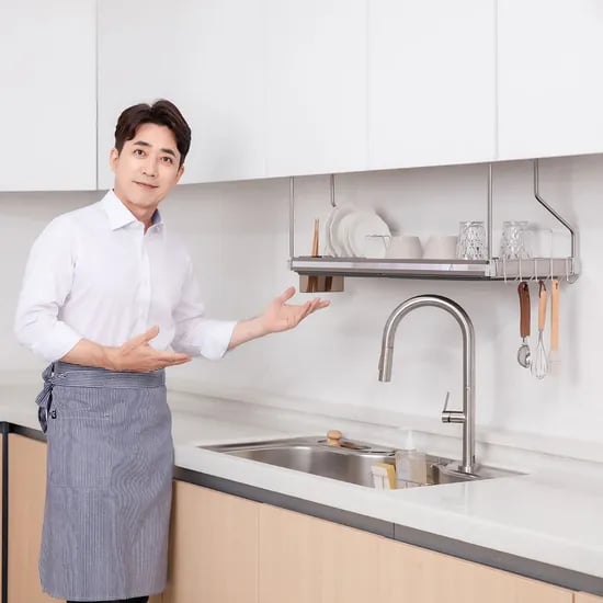 퀸넥스 높이선택되는 부착식 식기건조대 주방 싱크대 선반 티타늄color 800 220mm 지주대선택 (59000/무료)