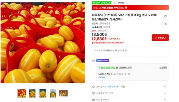 지마켓）성주참외 (신선집중) 5%/ 가정용 10kg 랜덤 포장재포함 파손방지 3시간특가（무료） 12,830원 쿠폰적용가