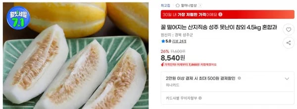 꿀 떨어지는 산지직송 성주 못난이 참외 4.5kg 혼합과 < 8,540원 / 무료 배송 >