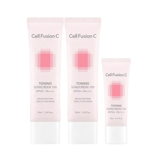 셀퓨전씨 토닝 썬스크린 50ml+50ml+20ml / 자연스러운 밀착 톤업 베이스 선크림 (36000/무료)