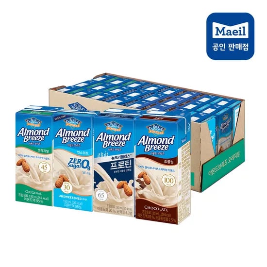 아몬드브리즈 190ml 24팩 4종 혼합 오리지널 언스위트 프로틴 초코 아몬드 음료 (19900/무료)