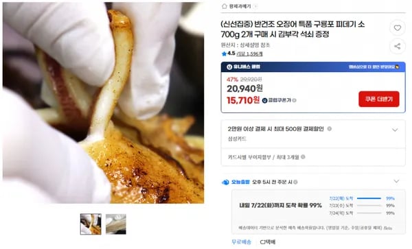 반건조 오징어 특품 구룡포 피데기 10미 소 700g (17,390원/무료)