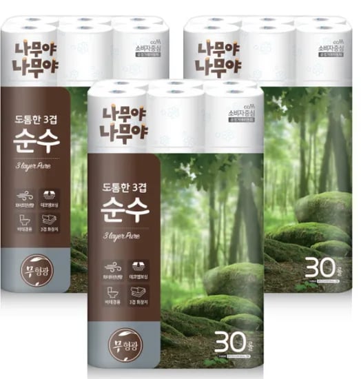 미래생활 나무야나무야 도톰한3겹 순수 화장지 27m x 30롤 x 3팩 (32900원/무료)