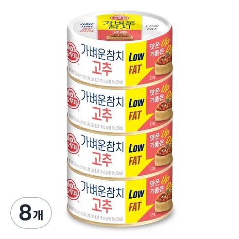 오뚜기 가벼운참치 고추, 135g, 8개 (11,480원 / 무료)