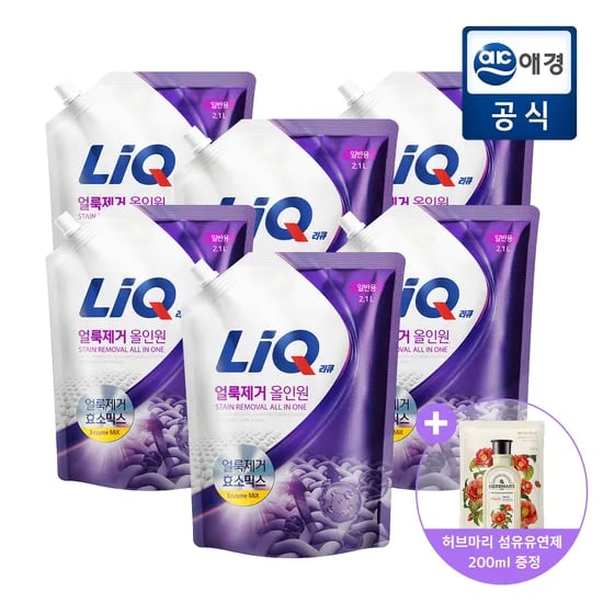 리큐 얼룩제거 올인원 세탁세제 리필 2.1L x 6개 일반 드럼