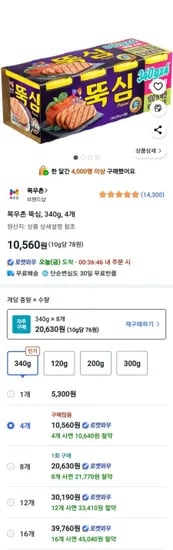 목우촌 뚝심 340g 4캔