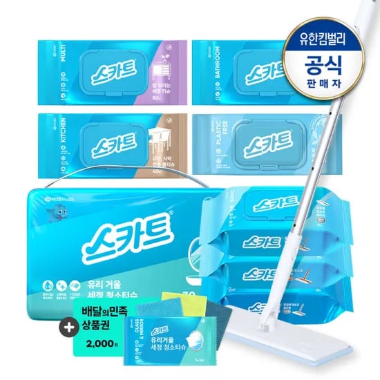 스카트 유리세정티슈 30매 8팩+3매 수세미 6매