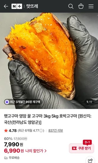 영암 꿀 호박 고구마 3kg