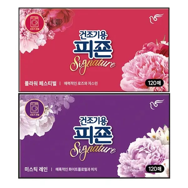 피죤 건조기용 드라이시트 미스틱레인 120매 1개 플라워페스티벌 120매 1개