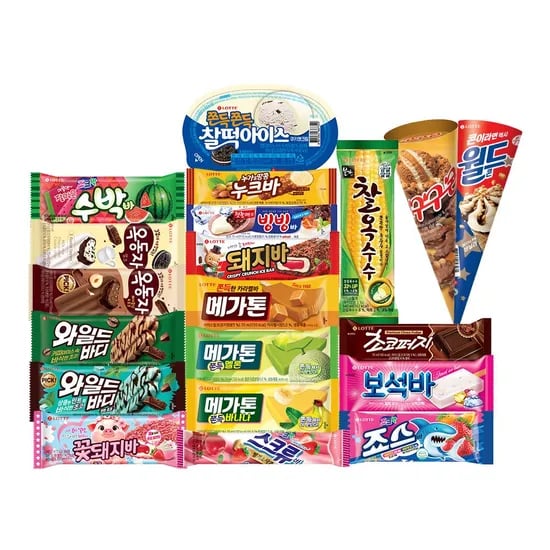 롯데 바류 아이스크림 외 다양 50개 (아맛나/돼지바/메가톤/와일드바디/빙빙바 등) 19.46kg (무료 배송)