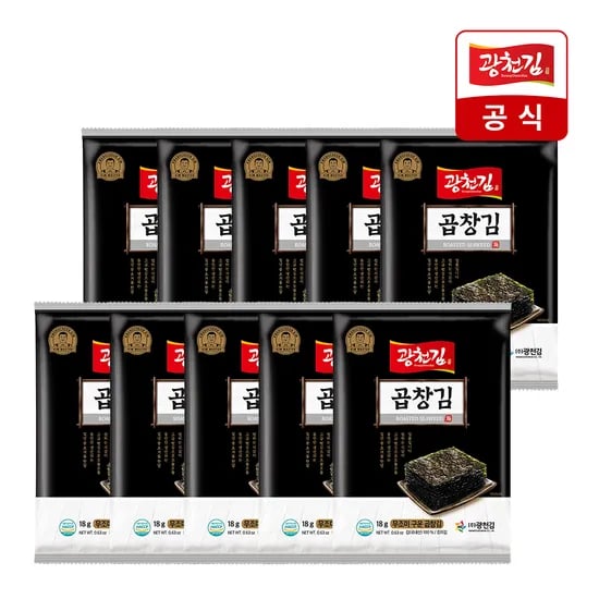 광천김 무조미 구운 곱창 전장김 18g 10봉 (11,490원) (무료)