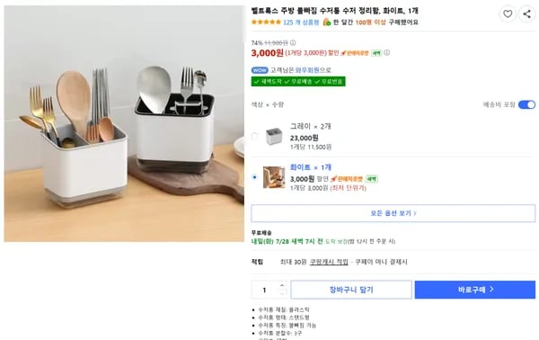 벨트록스 주방 물빠짐 수저통 수저 정리함, 화이트, 1개 (3000원/무배)