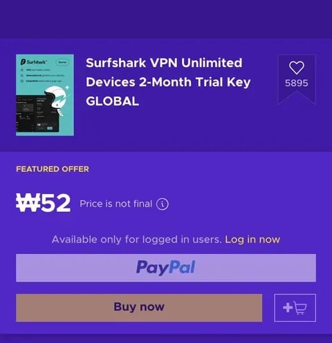 Surfshark VPN 2개월 (52원)