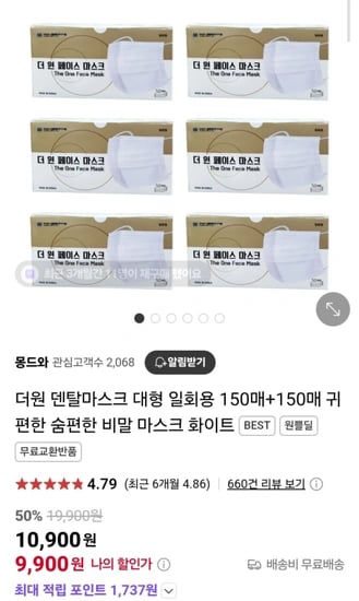 덴탈마스크 대형 일회용 300매