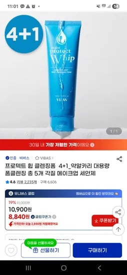 프로텍트 휩 클렌징폼 4+1 대용량 5개
