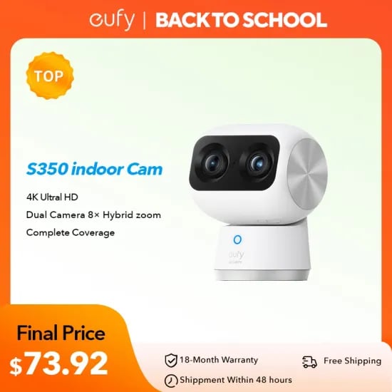 eufy 보안 실내 캠 S350 듀얼 카메라 4K 8MP 베이비 보안 카메라 8×줌 360도