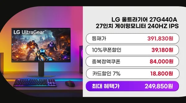✨역대가✨한정수량🎉LG 게이밍모니터 27G440A(24만)/ 4K모니터 27US550(25만) / OLED모니터 27GX700A(90만) 할인 안내