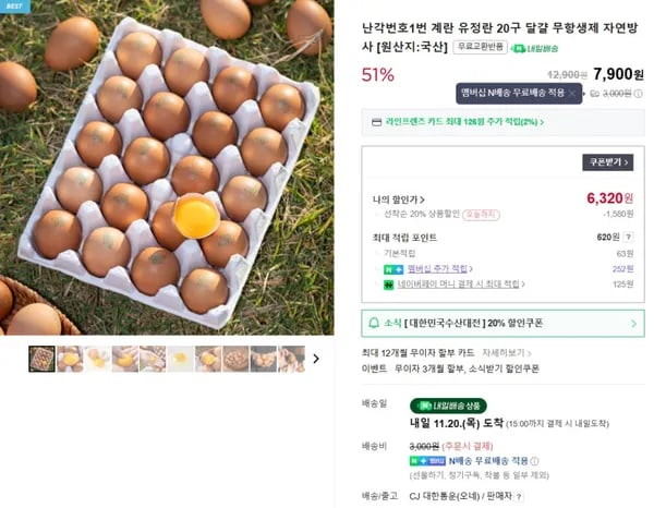 난각번호 1번 유정란 20구