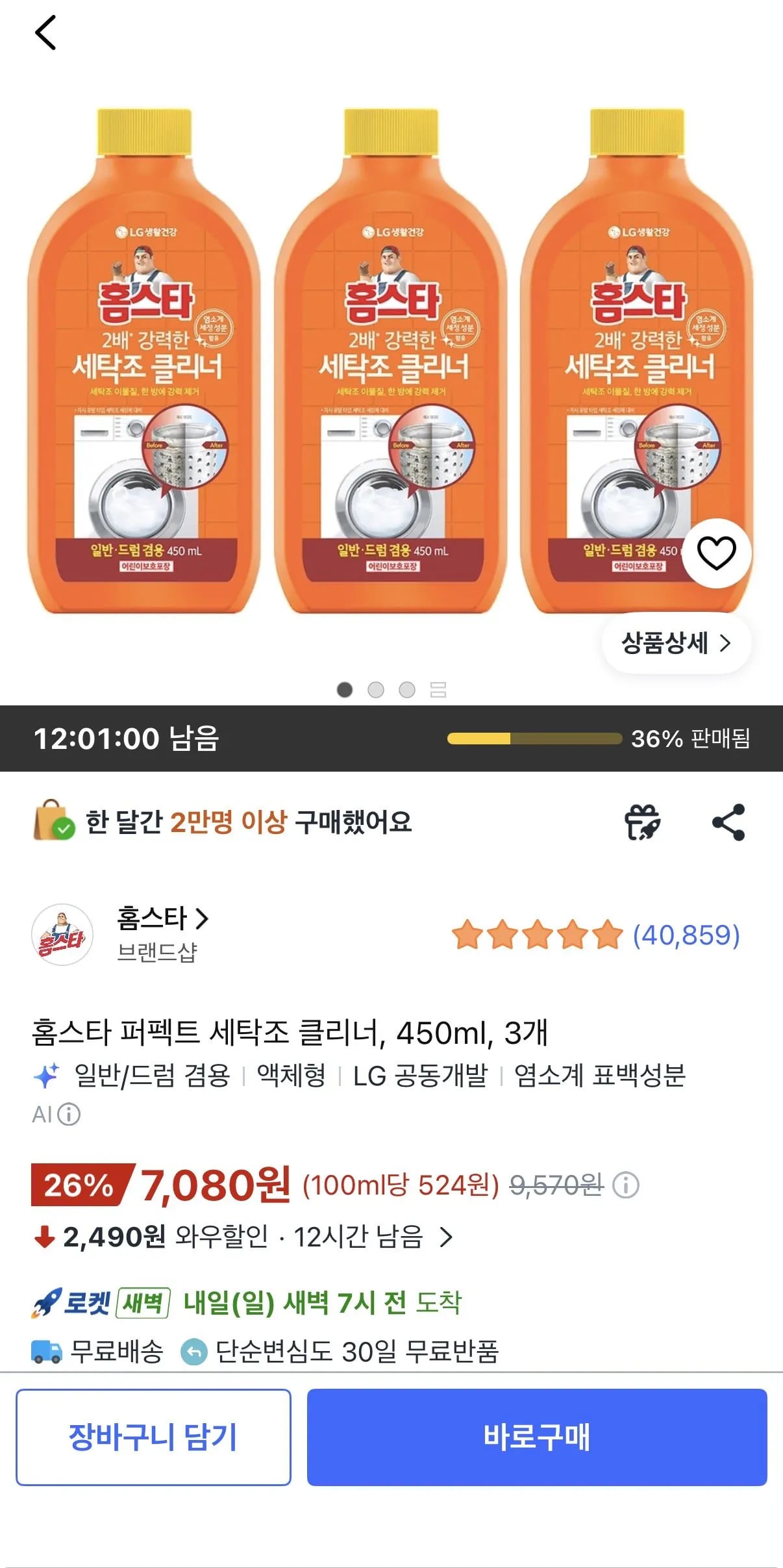 홈스타 퍼펙트 세탁조 클리너, 450ml, 3개
