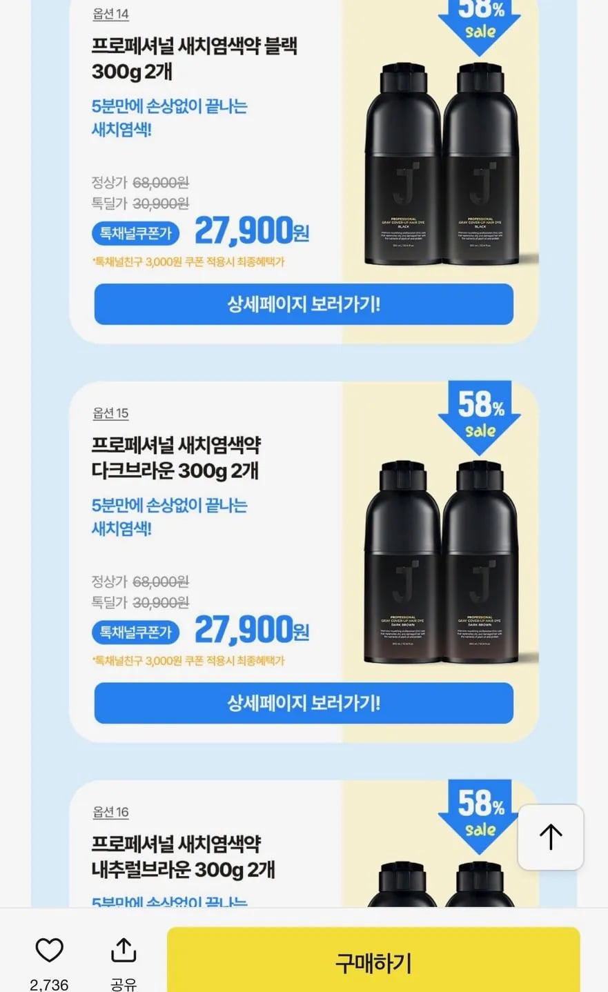 제이숲 새치염색약 300g 2개