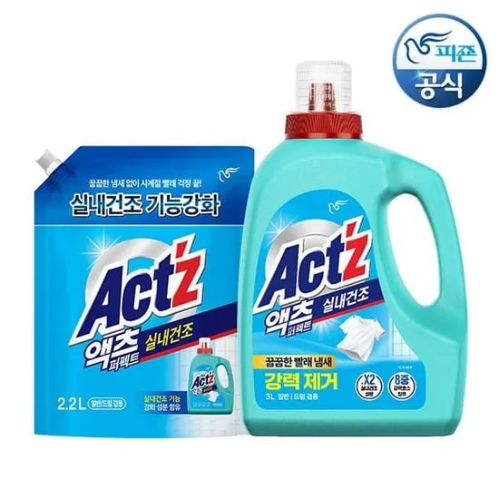 액츠 세탁세제 퍼펙트 실내건조3L 용기 1개+2.2L 리필1개