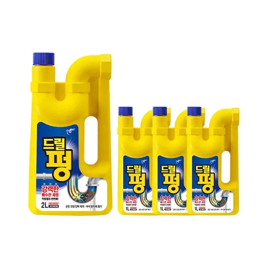 피죤 배수구 세정제 드릴펑 1L, 3개 + 드릴펑 2L, 1개