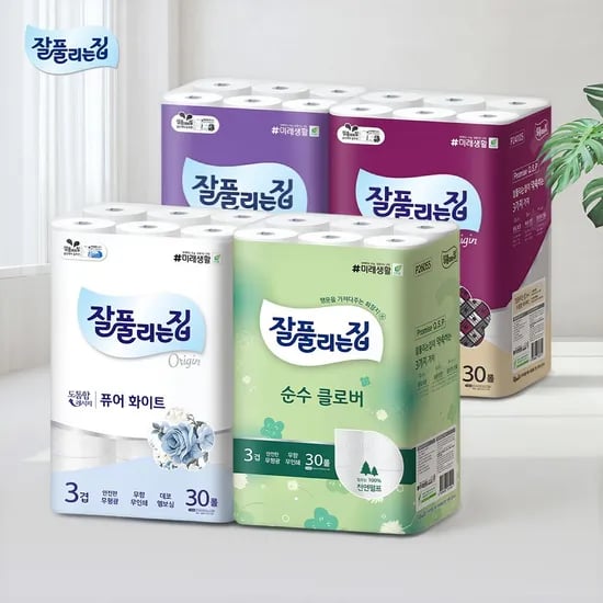 잘풀리는집 순수클로버 천연펄프 화장지 27M x 30롤 x 2팩