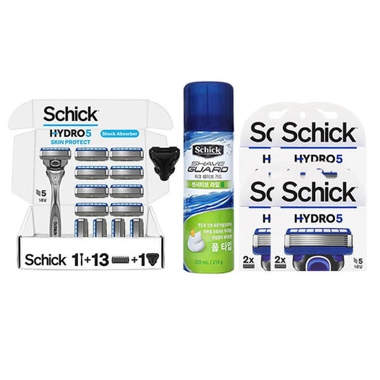 쉬크 하이드로5 스킨프로텍트 면도기세트(날13입+면도기+커버1), 1개 + 라임폼, 210g, 1개 + 증정 (베이직 날 , 2입, 4개)