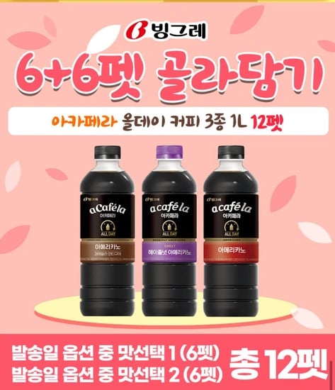 아카페라 올데이 1L 아메리카노/헤이즐넛 3종 혼합 골라담기 12펫