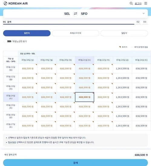 인천 -  샌프란시스코 왕복 항공권