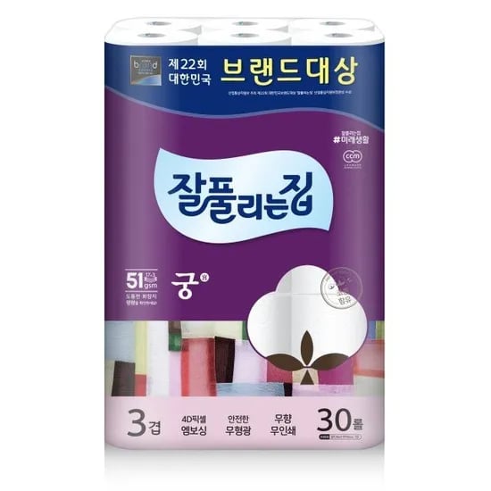 잘풀리는집 화장지 3겹 30미터 30롤 1팩 무형광