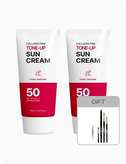 퓨어그라운드 콜라겐 톤업선크림70ml 2개+붓3종
