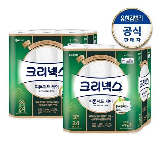 크리넥스 3겹 피톤치드케어 롤화장지 (30Mx24롤)x2팩