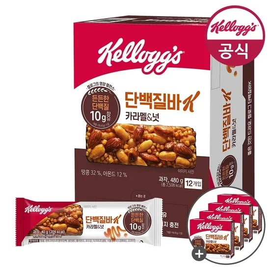 켈로그 단백질바K 카라멜&넛40g x 12개+증정12개