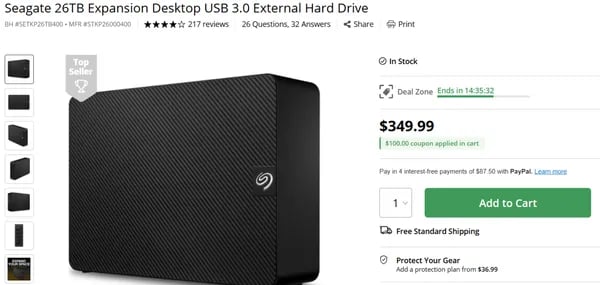 Seagate 26TB Expansion Desktop USB 3.0 External Hard Drive