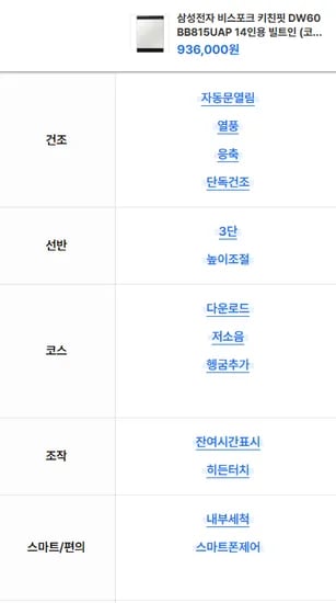 삼성 비스포크 식기세척기 DW60BB815UAP 14인용