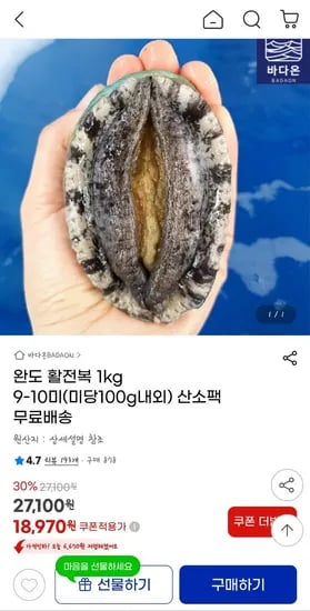 완도 활전복 1kg 9-10미