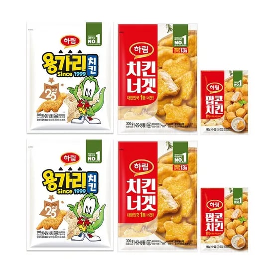 용가리치킨 300g 2봉 치킨너겟 300g 2봉 팝콘치킨 180g 2봉