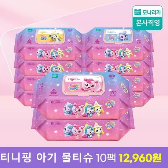 11번가)모나리자 캐치! 티니핑 아기물티슈(캡형) 70매*10팩 12,960원(장바쿠폰12,320원)
