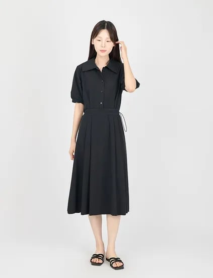 롯데온) 코데즈컴바인 반오픈 카라넥 스트링 원피스 49150원