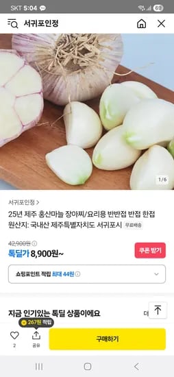 카카오)제주 홍산마늘 소 3cm이상 반반접 25개 8900원 무배