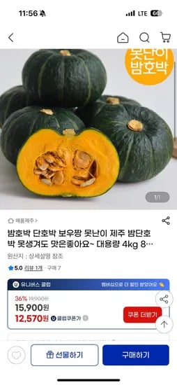 지마켓) 제주 밤단호박 보우짱 못난이 4kg 12,570원 무배
