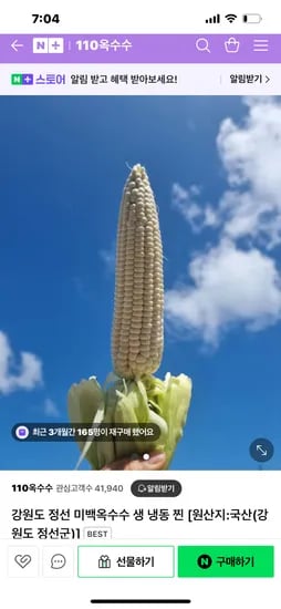 네이버)110옥수수 강원도정선 찐 옥수수 130g 15개 15900원 무배