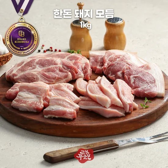 온누리) 한돈 돼지 모듬구이 1kg (냉장) (오겹살+목살+쫀득살+부채살) (무료배송)  17,500원