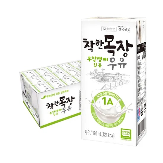 롯데온/임박)건국 착한목장 무항생우유 190ml 24팩 9,920원