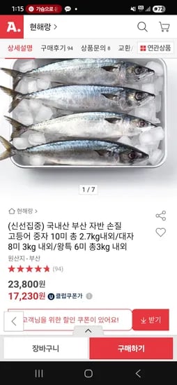 옥션) 국내산 자반 손질 고등어 중 10미 2.7kg 17,230원