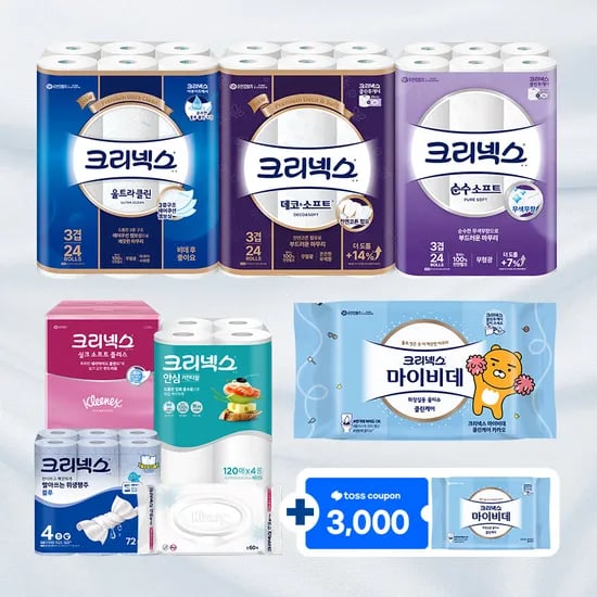 토스)크리넥스 3겹 순수 28M24롤x2팩+비데티슈/ 22,900원 초핫딜