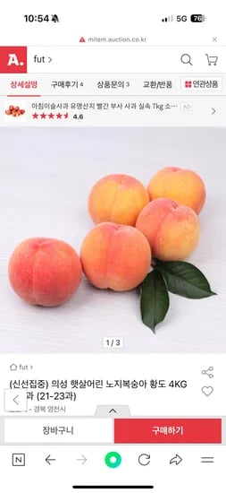 옥션)황도 복숭아 4kg 중소과 15710원 무료배송