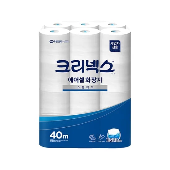 토스) 크리넥스 에어셀 두루마리 화장지 40m 24롤 1팩 14,900원/2팩 27,000원