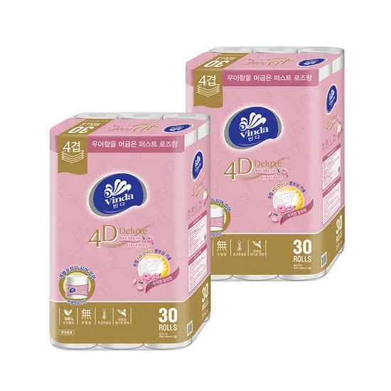빈다 4D Deluxe 엠보싱 4겹 천연펄프 롤화장지 30롤 2팩 28,560원